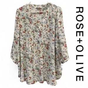 Rose & Olive Floral Women's Top, 1X